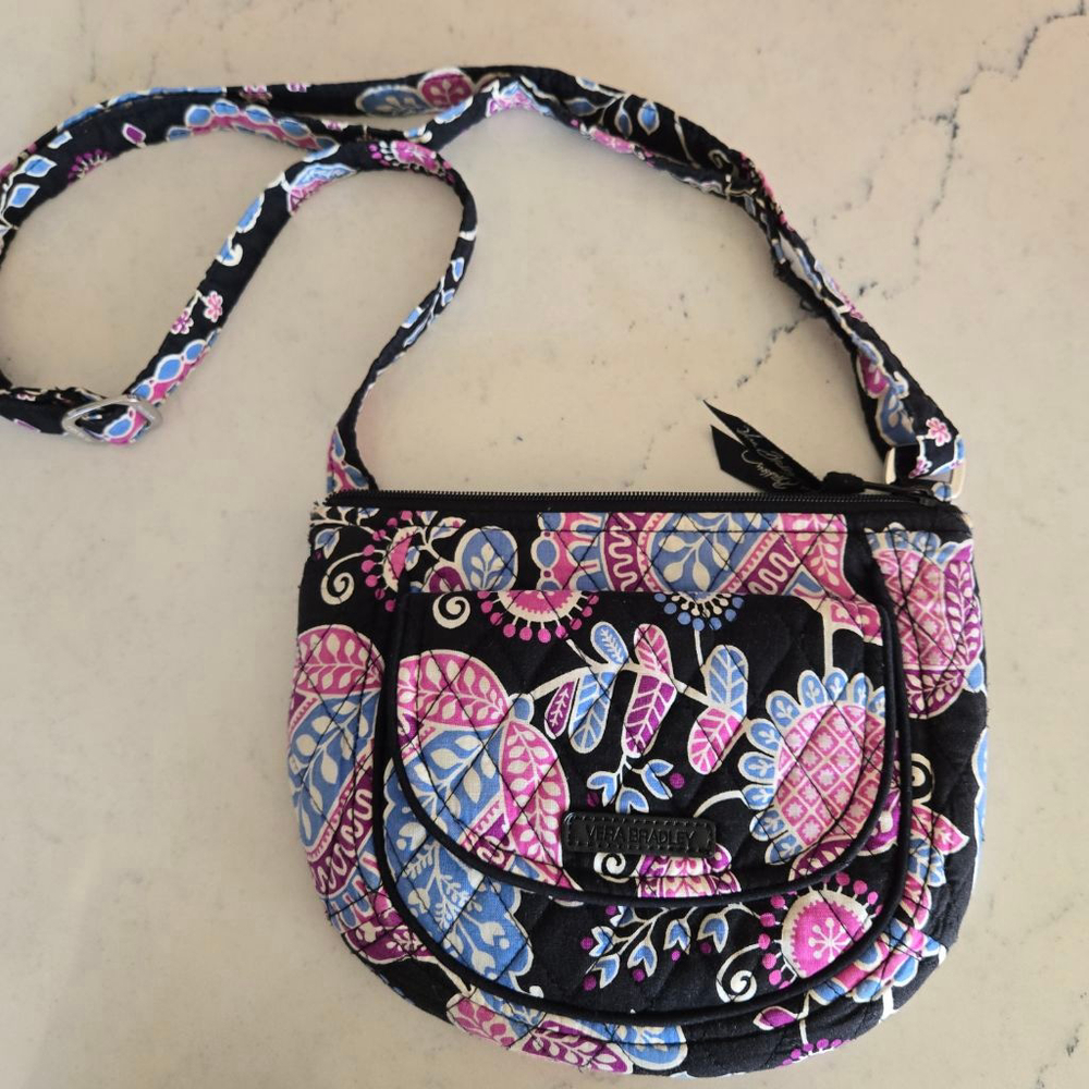 Women's Vera Bradley Lizzy Black Floral Quilted Crossbody Bag